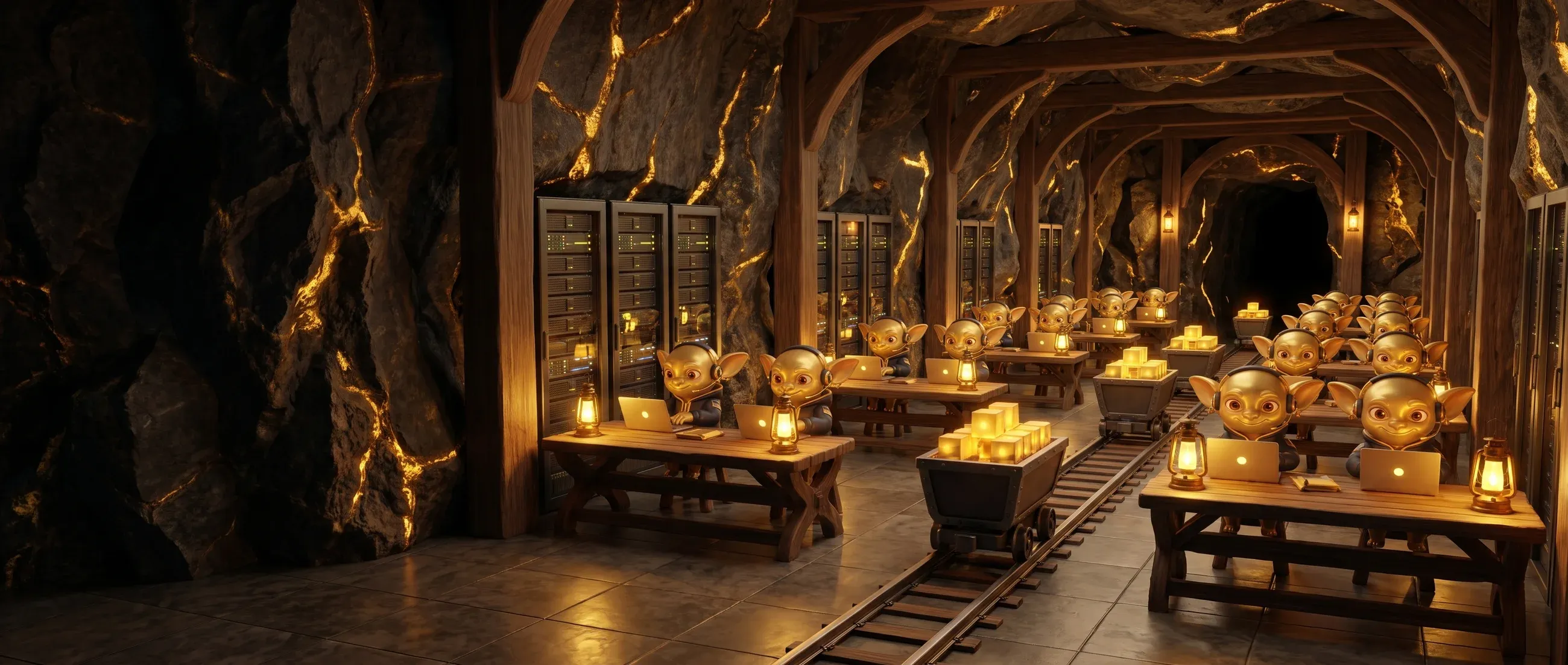 Golden Goblins arbeiten in der Haupthalle der Goldmine