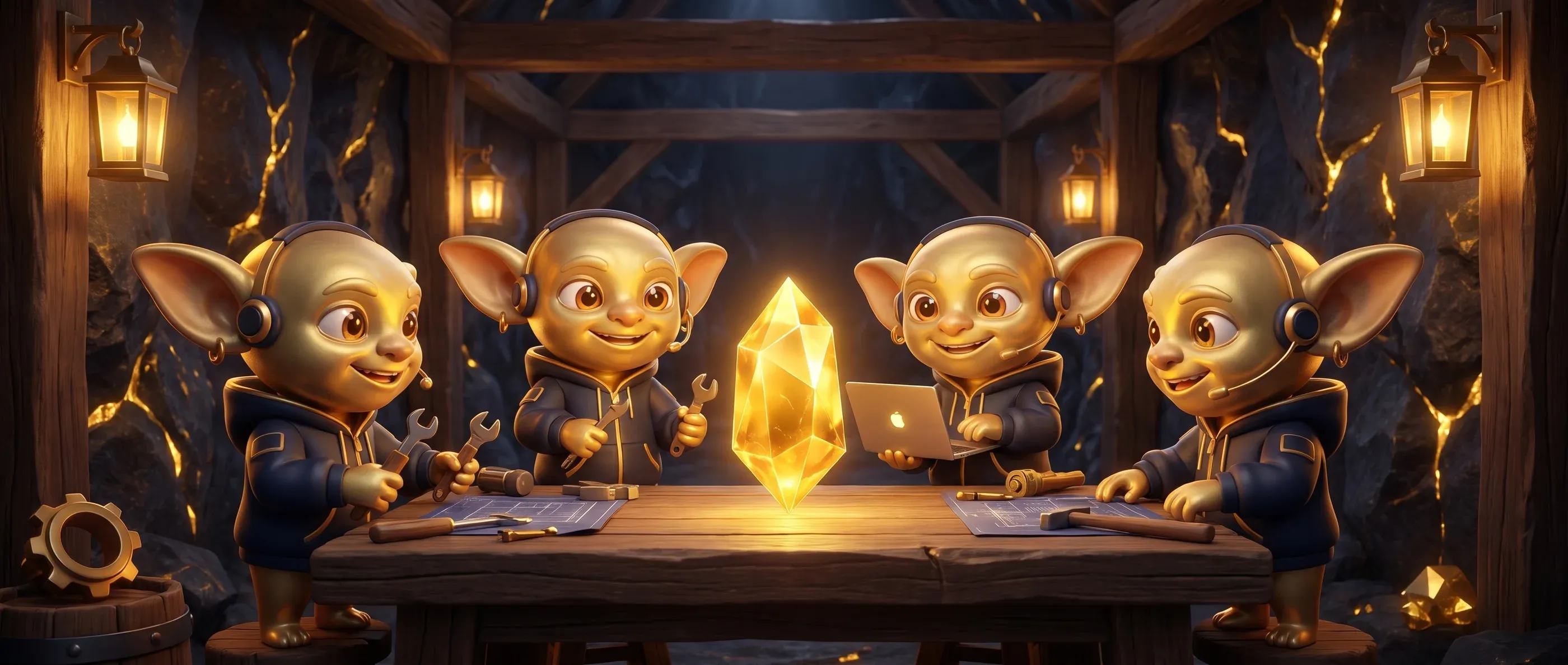Golden Goblins versammeln sich um eine leuchtende Idee