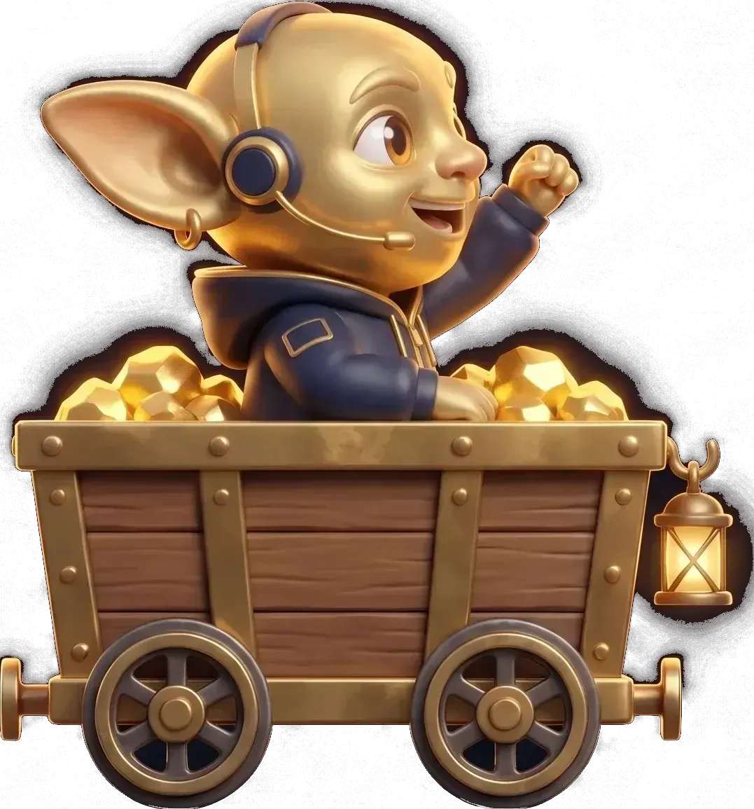 Golden Goblin fährt in einer Lore