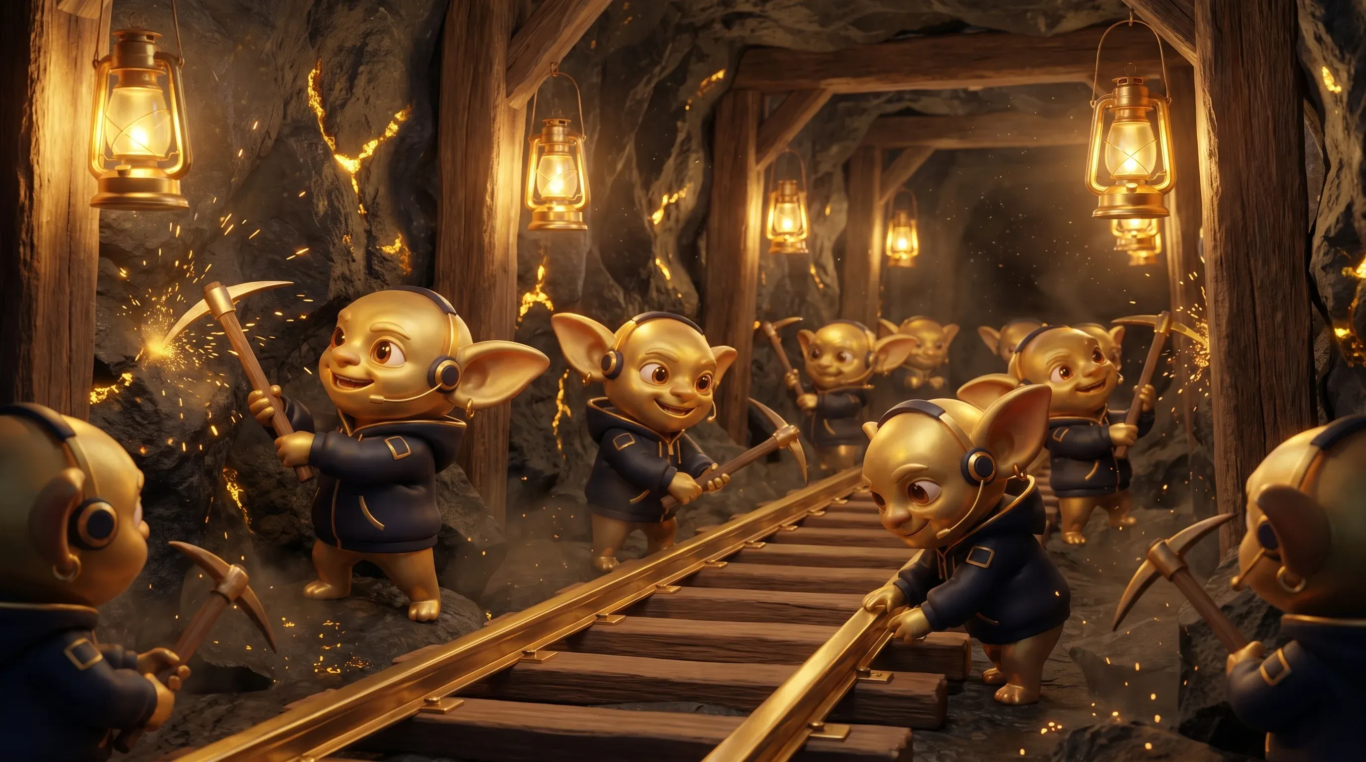 Golden Goblins graben sofort einen neuen Stollen und verlegen Schienen
